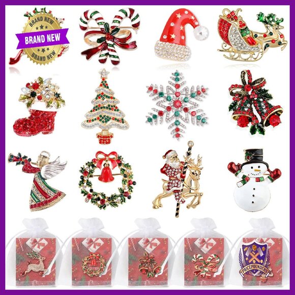 Jewelry - 12-Piece Vintage Christmas Brooch Set with Gift Packaging